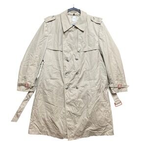 Egon Von Furstenberg Trench Coat Mens 44 Tan Double Breasted Belted Epaulets